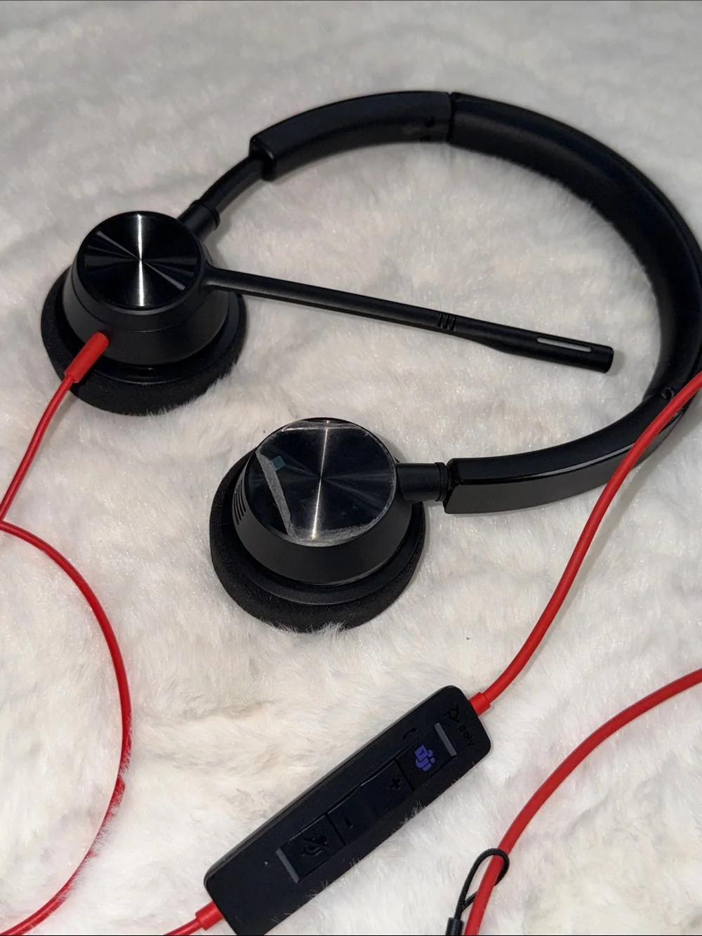 Black and Red Wired Headset with Inline Controls